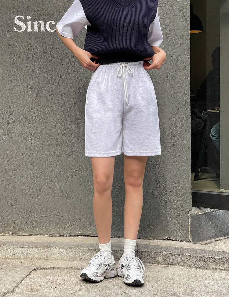 [SHORT/LONG]12カラーゴムショートパンツ メランジグレー