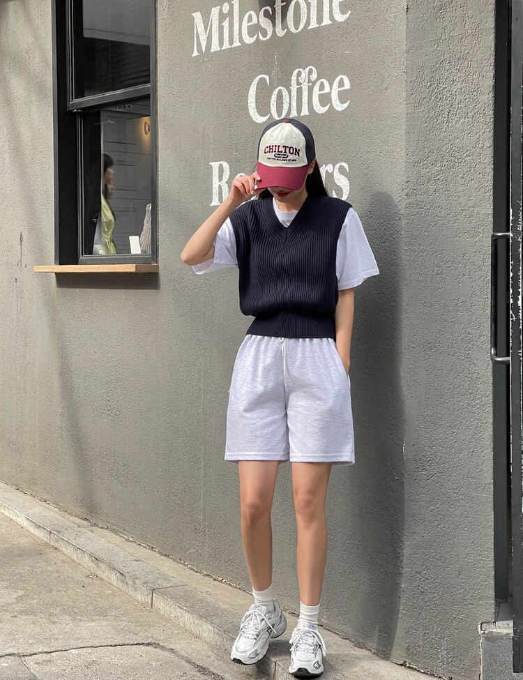 [SHORT/LONG]12カラーゴムショートパンツ メランジグレー