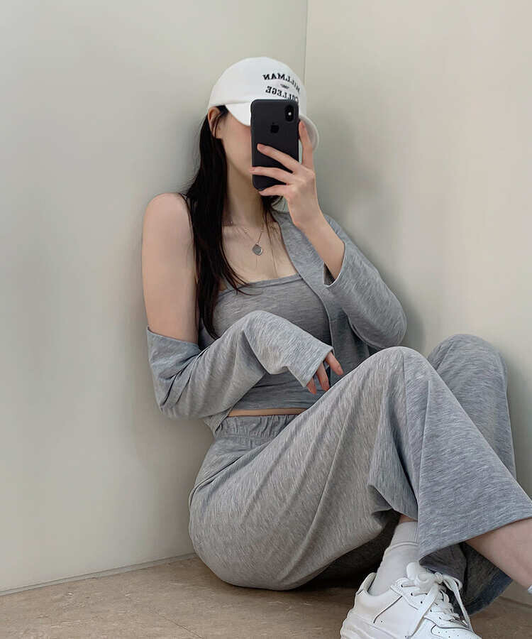 SET]スクエアキャミソール カーディガン ワイドパンツ｜トレーニング