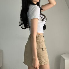 ピンタックスナップオフショルダークロップTシャツ5色 IVORY