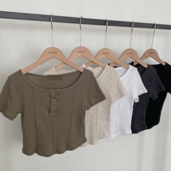 ピンタックスナップオフショルダークロップTシャツ5色