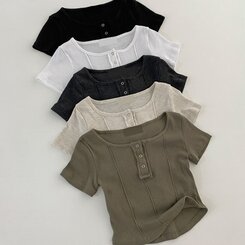 ピンタックスナップオフショルダークロップTシャツ5色