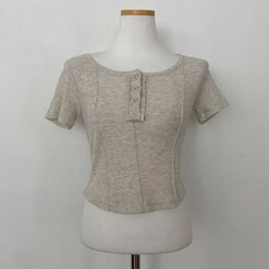 ピンタックスナップオフショルダークロップTシャツ5色