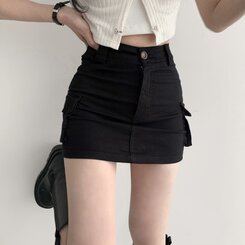 Hラインボタンカーゴミニスカート(パンツ付き)｜ミニスカート