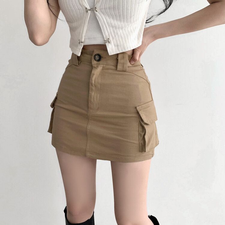 SSK12367 Hラインボタンカーゴミニスカート(パンツ付き) ミニ