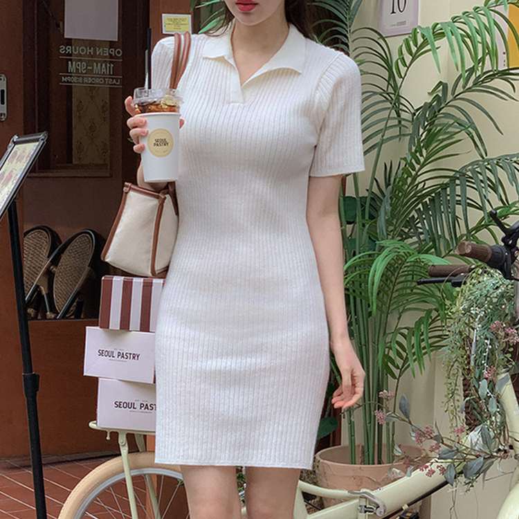SOP28332 襟付きミニニットワンピース ロングワンピース - attrangs