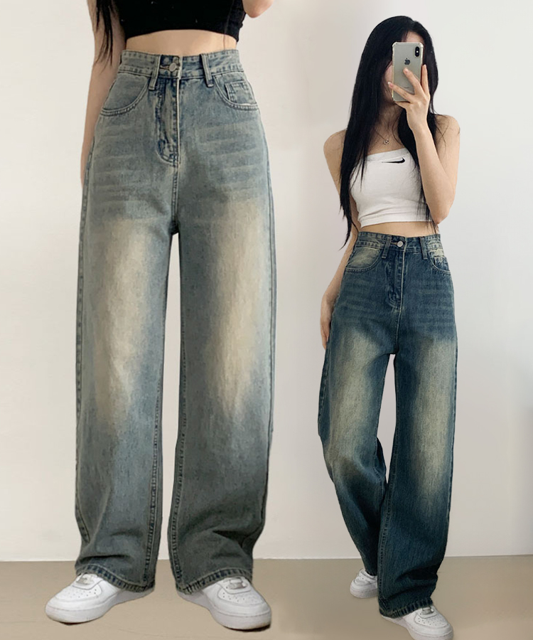 ビンテージハイウエストルーズフィットデニムパンツ｜ワイド｜韓国