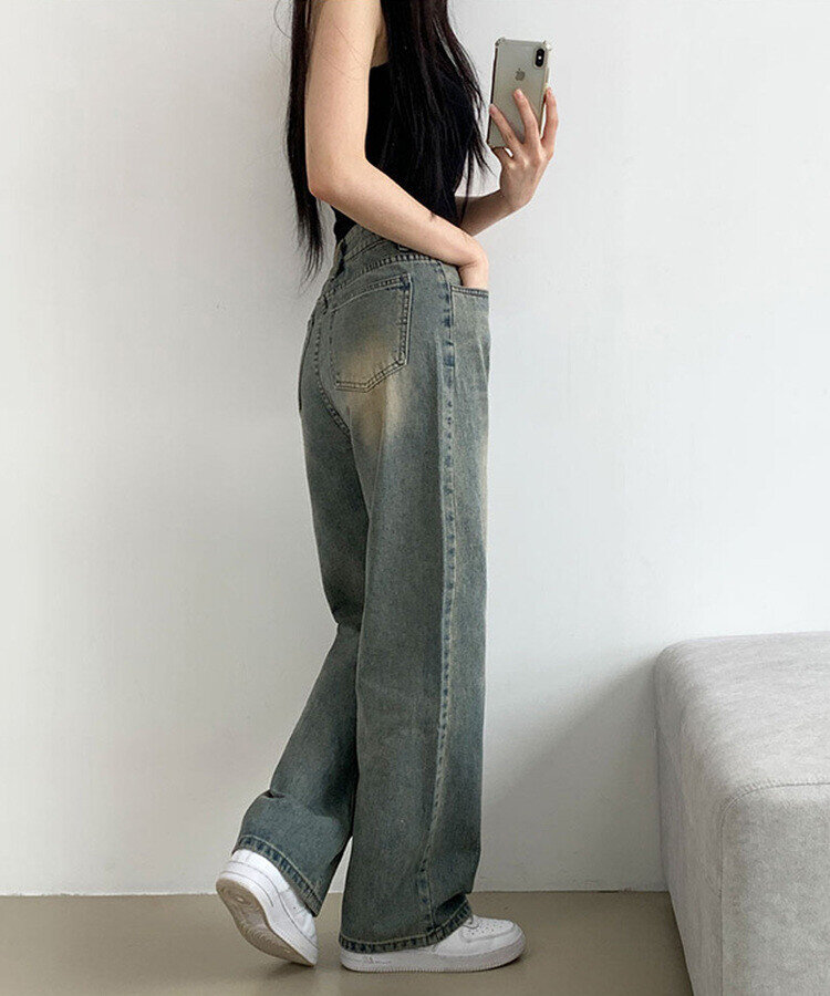 Sporty&Rich ルーズフィットハイウエストデニムパンツ ビンテージハイウエストルーズフィットデニムパンツ｜ワイド｜韓国