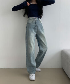 ハイウエストストレートワイドデニムパンツ(SHORT/LONG) LIGHT DENIM