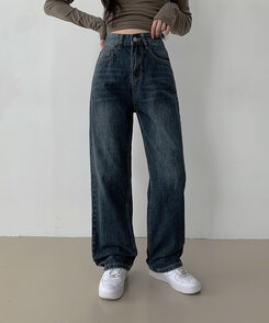 ハイウエストストレートワイドデニムパンツ(SHORT/LONG) DARK DENIM