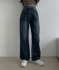 ハイウエストストレートワイドデニムパンツ(SHORT/LONG) DARK DENIM