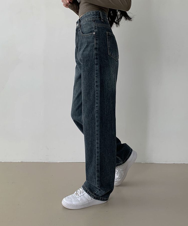 ハイウエストストレートワイドデニムパンツ(SHORT/LONG) DARK DENIM