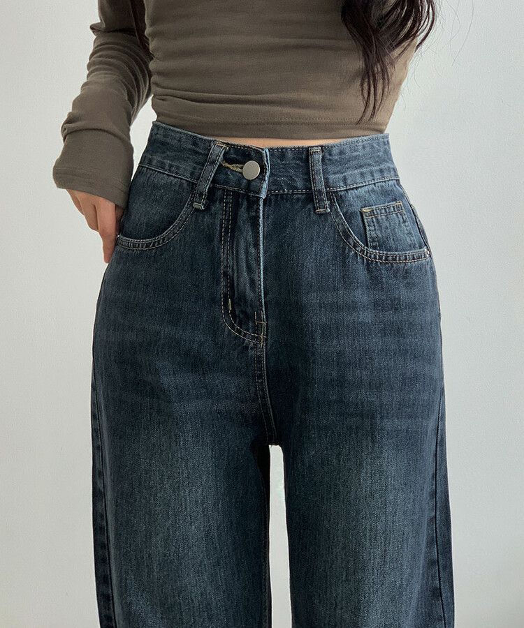 ハイウエストストレートワイドデニムパンツ(SHORT/LONG) DARK DENIM