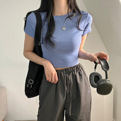 半袖Tシャツ ベーシックスリムクロップTシャツ7色 SKY BLUE