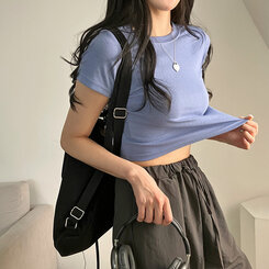 半袖Tシャツ ベーシックスリムクロップTシャツ7色 SKY BLUE