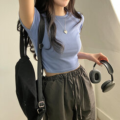 半袖Tシャツ ベーシックスリムクロップTシャツ7色 SKY BLUE