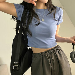 半袖Tシャツ ベーシックスリムクロップTシャツ7色 SKY BLUE