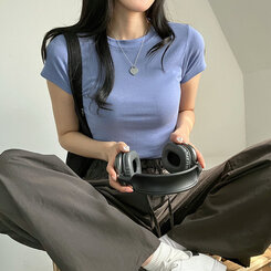 半袖Tシャツ ベーシックスリムクロップTシャツ7色 SKY BLUE