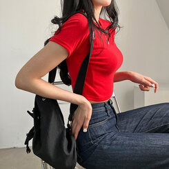 半袖Tシャツ ベーシックスリムクロップTシャツ7色 RED