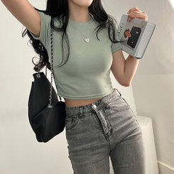 半袖Tシャツ ベーシックスリムクロップTシャツ7色 KHAKI