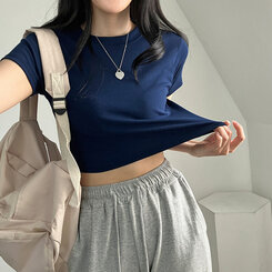 半袖Tシャツ ベーシックスリムクロップTシャツ7色 NAVY