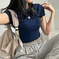 半袖Tシャツ ベーシックスリムクロップTシャツ7色 NAVY