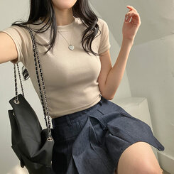 半袖Tシャツ ベーシックスリムクロップTシャツ7色 BEIGE