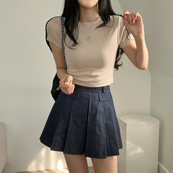 半袖Tシャツ ベーシックスリムクロップTシャツ7色 BEIGE