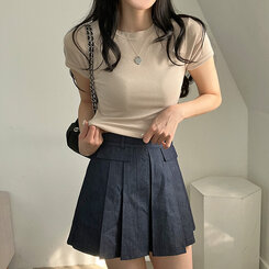 半袖Tシャツ ベーシックスリムクロップTシャツ7色 BEIGE