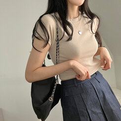 半袖Tシャツ ベーシックスリムクロップTシャツ7色 BEIGE