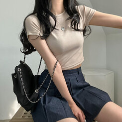 半袖Tシャツ ベーシックスリムクロップTシャツ7色 BEIGE