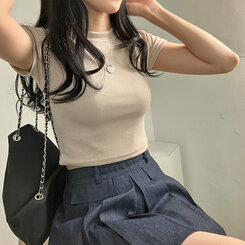半袖Tシャツ ベーシックスリムクロップTシャツ7色 BEIGE