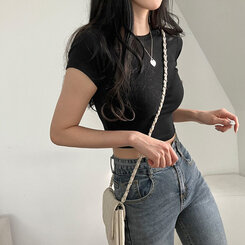 半袖Tシャツ ベーシックスリムクロップTシャツ7色 BLACK