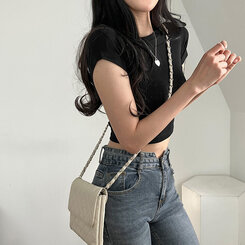 半袖Tシャツ ベーシックスリムクロップTシャツ7色 BLACK