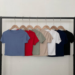 半袖Tシャツ ベーシックスリムクロップTシャツ7色