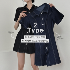 ミニワンピース ステッチスリムバックゴムミニワンピース(SHORT/BASIC) DARK BLUE