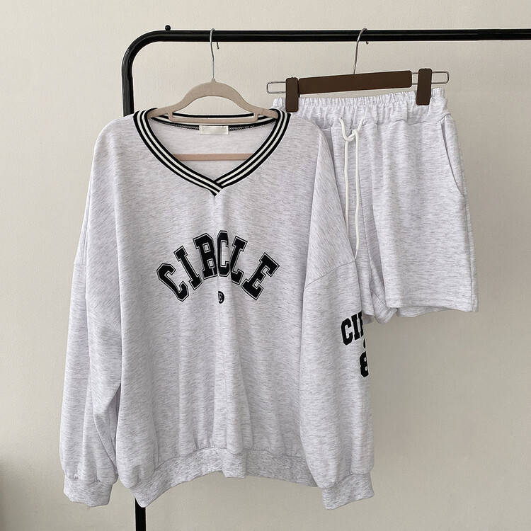 [SET]配色Vネックレタリングトレーナー ショートパンツ