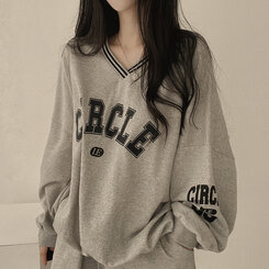 [SET]配色Vネックレタリングトレーナー ショートパンツ グレー