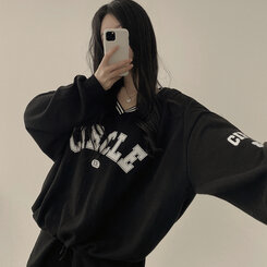 [SET]配色Vネックレタリングトレーナー ショートパンツ ブラック