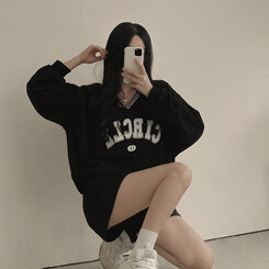 [SET]配色Vネックレタリングトレーナー ショートパンツ ブラック