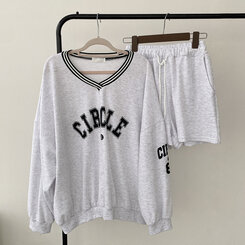 [SET]配色Vネックレタリングトレーナー ショートパンツ