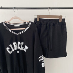 [SET]配色Vネックレタリングトレーナー ショートパンツ
