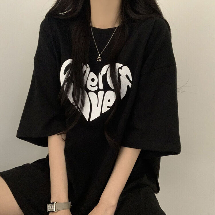 HUMAN ポケットのハートレタリングプリント半袖Tシャツ オーバーサイズレタリングプリント半袖Tシャツ | ファッション