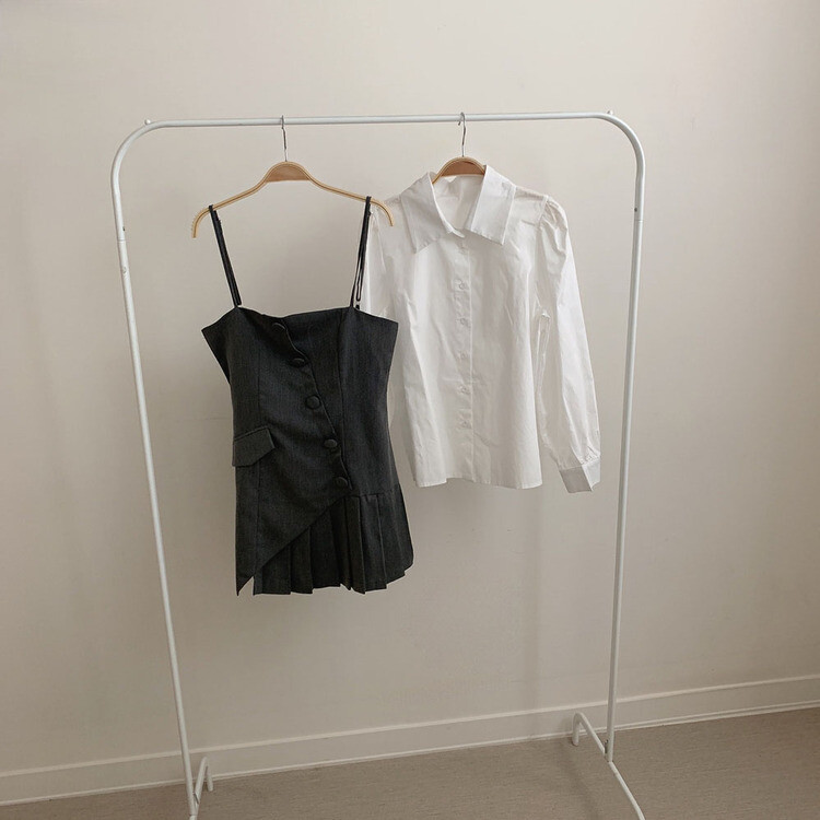 【SET】ピンタックシャツ+ビスチェミニワンピース