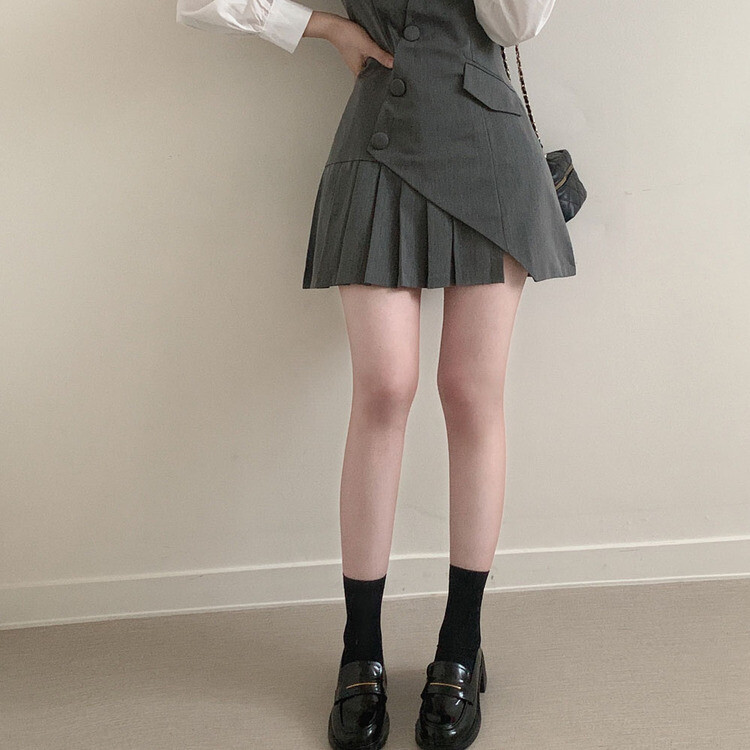 【SET】ピンタックシャツ+ビスチェミニワンピース GRAY