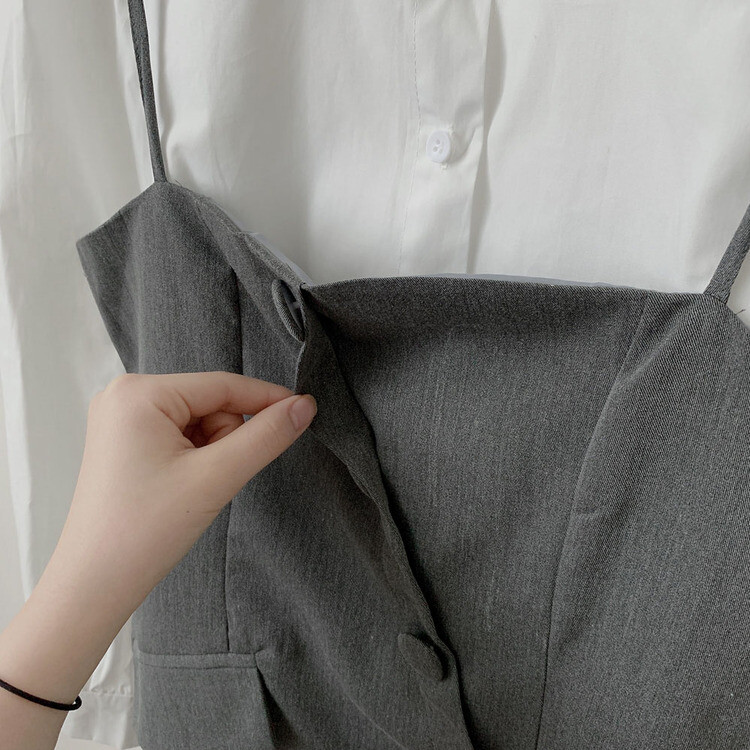 【SET】ピンタックシャツ+ビスチェミニワンピース