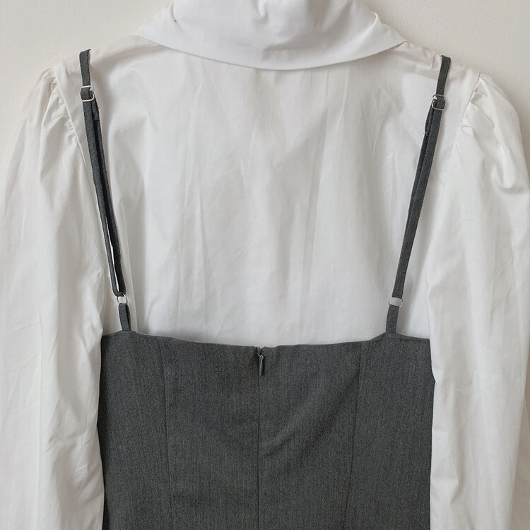 【SET】ピンタックシャツ+ビスチェミニワンピース