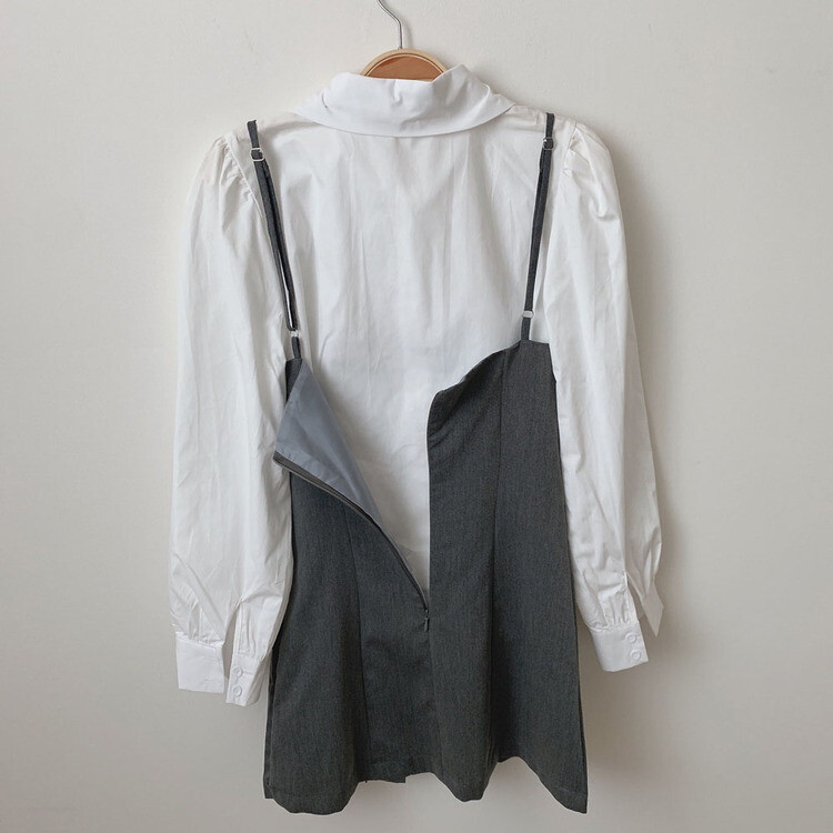 【SET】ピンタックシャツ+ビスチェミニワンピース