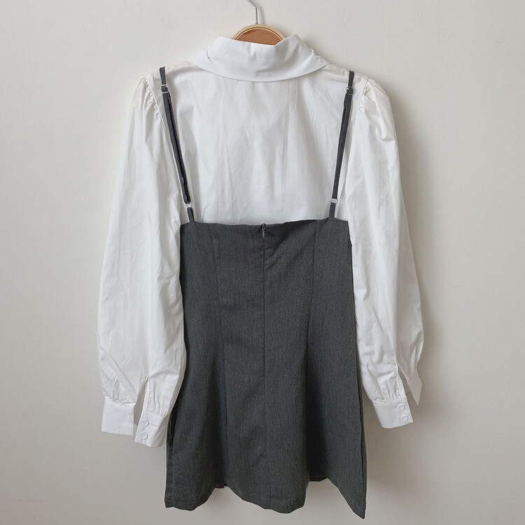 【SET】ピンタックシャツ+ビスチェミニワンピース