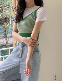 ストライプサマーニットビスチェ5色｜ノースリーブ｜韓国